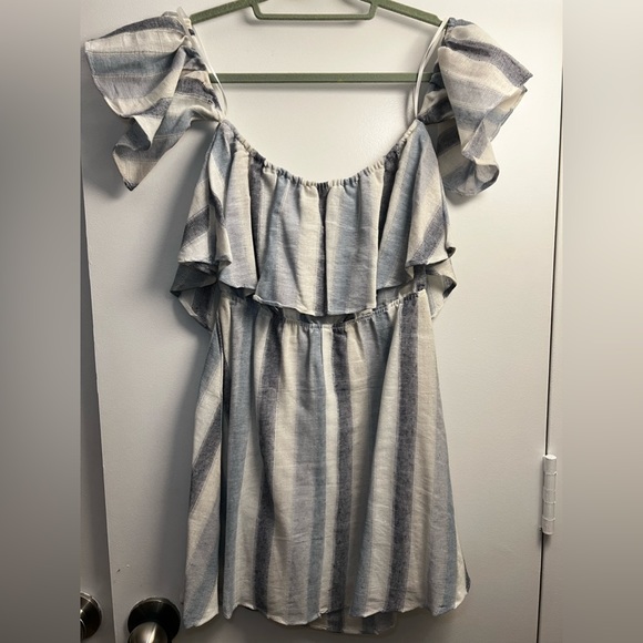 Aqua Linen Off The Shoulder Dress - Picture 7 of 8